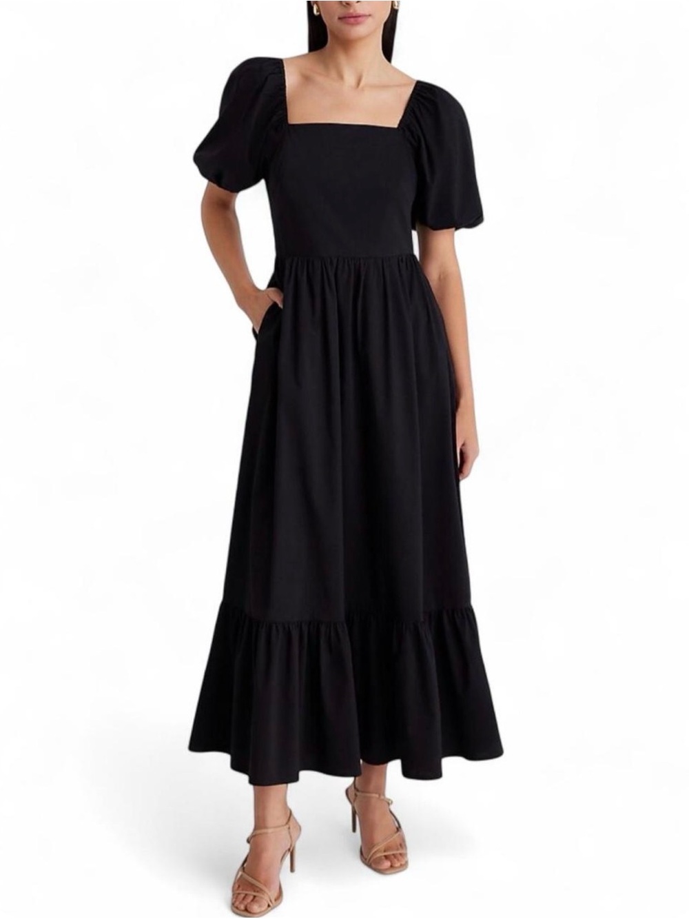 Express Black Square-Neck Puff Sleeve Maxi Dress